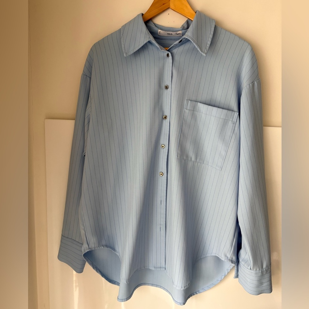 Mango Sky Blue Pinstripe Shirt